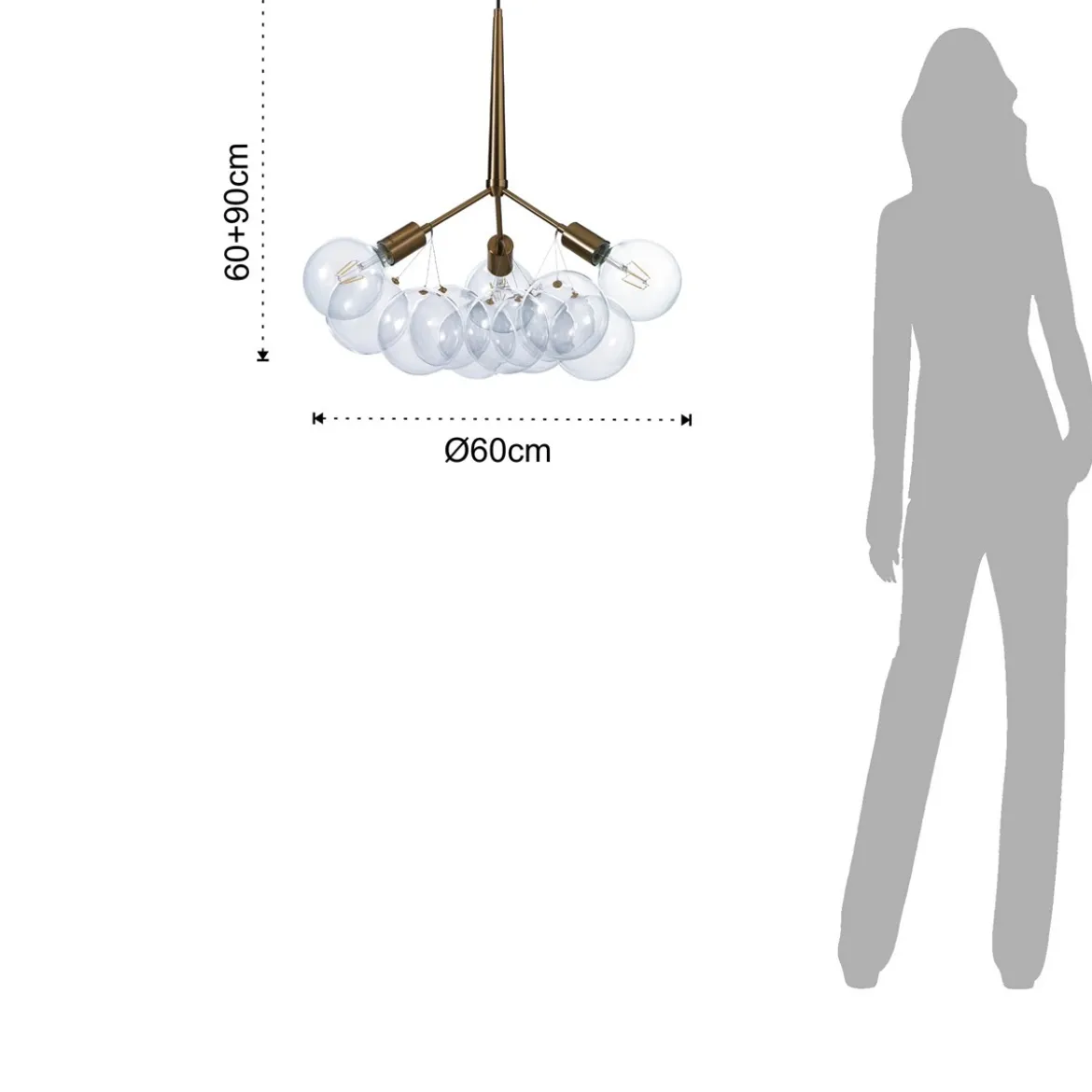 Brunch lampadario in metallo verniciato ottone con sfere in vetro d60 h60 cm