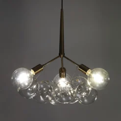 Brunch lampadario in metallo verniciato ottone con sfere in vetro d60 h60 cm