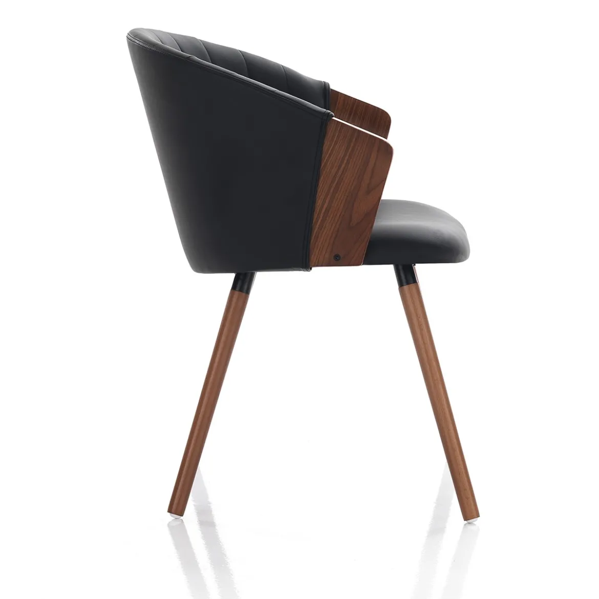 Bryan dark wood sedia legno multistrato curvato tinto finitura noce pelle sintetica nera cm h75 l60 p57