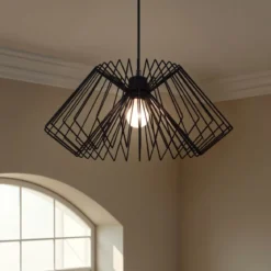 Cage lampadario in metallo nero opaco filo regolabile d50 h25 cm