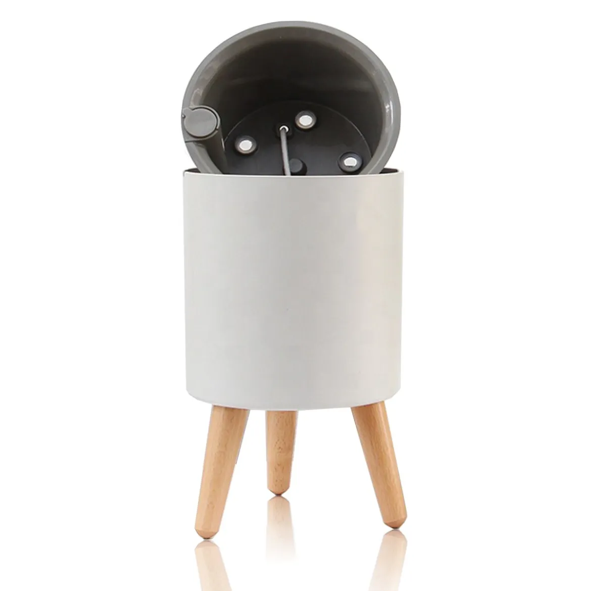Calla-a vaso autoinnaffiante esterno interno bianco opaco e legno massello finitura rovere 1.5 litri d19xh33 cm