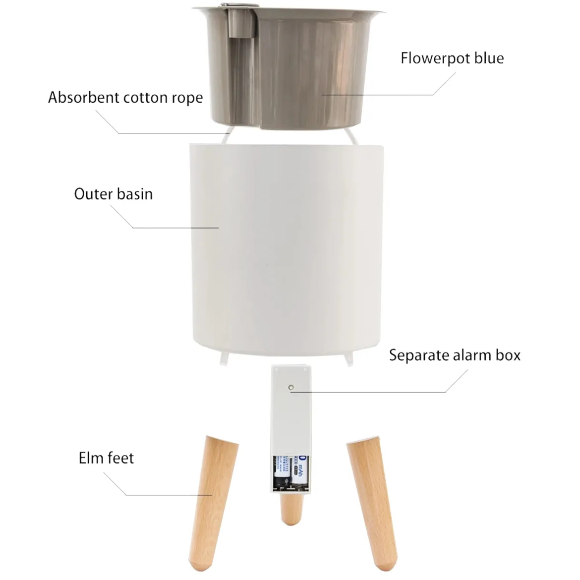 Calla-a vaso autoinnaffiante esterno interno bianco opaco e legno massello finitura rovere 1.5 litri d19xh33 cm