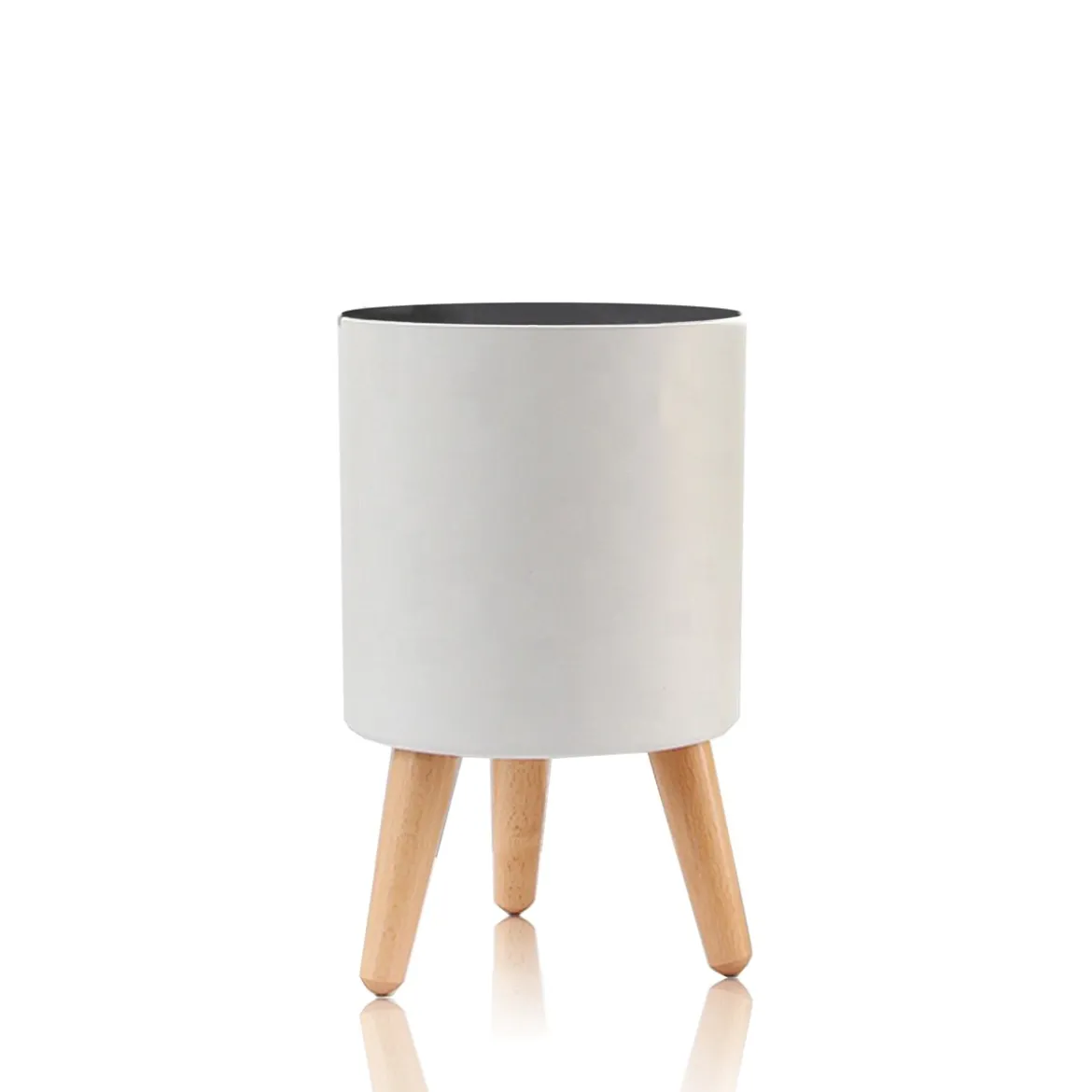 Calla-a vaso autoinnaffiante esterno interno bianco opaco e legno massello finitura rovere 1.5 litri d19xh33 cm