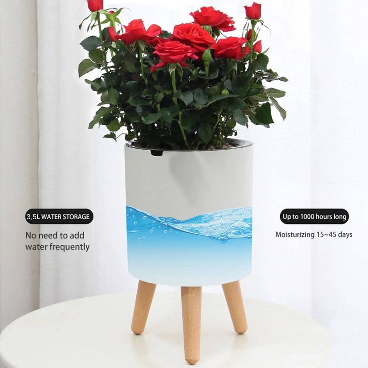 Calla-c vaso autoinnaffiante esterno interno bianco opaco e legno massello finitura rovere 3.5 litri d33xh48 cm