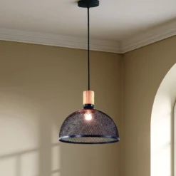 Cap lampadario in metallo nero opaco filo regolabile d34 h28 cm