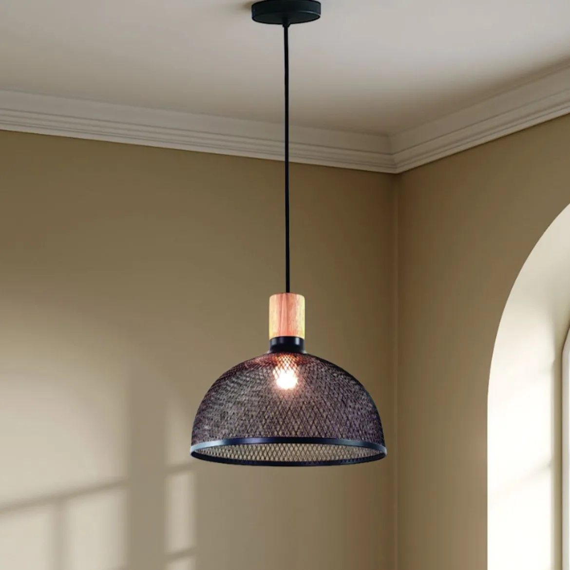 Cap lampadario in metallo nero opaco filo regolabile d34 h28 cm