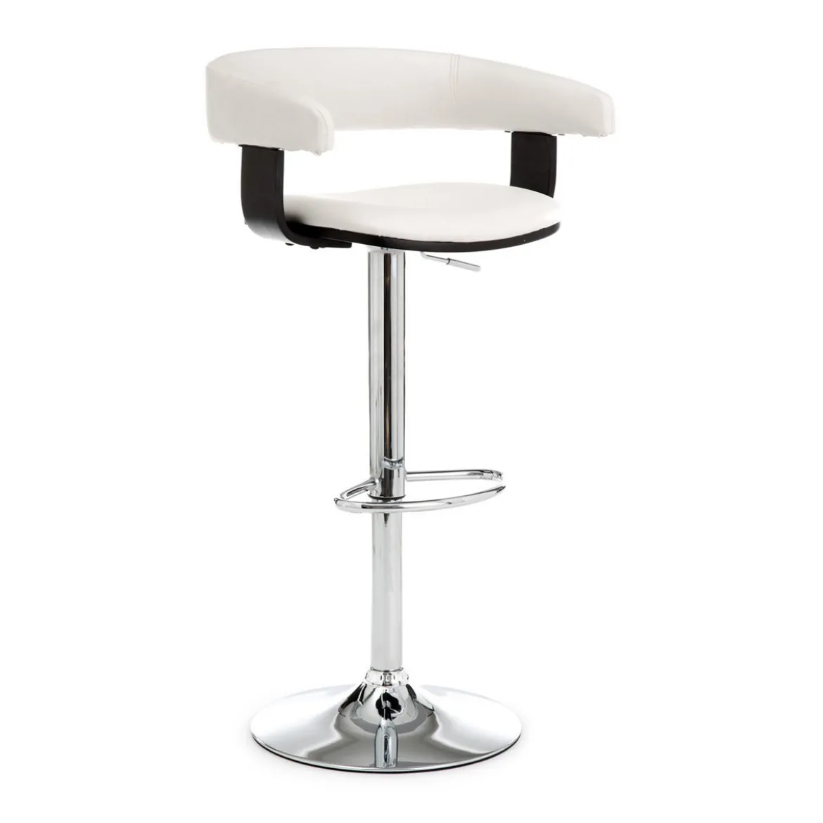 Casting white sgabello regolabile pelle sintetica bianco e metallo cromato 54x46xh82-102 cm