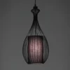 Cathedral c lampadario in metallo nero opaco con paralume in filo di acciaio e tessuto nero d24 h56 cm