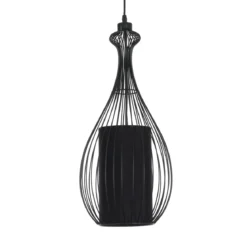 Cathedral c lampadario in metallo nero opaco con paralume in filo di acciaio e tessuto nero d24 h56 cm