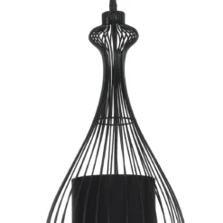 Cathedral c lampadario in metallo nero opaco con paralume in filo di acciaio e tessuto nero d24 h56 cm