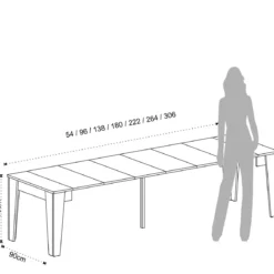 Charlie white tavolo / consolle allungabile finitura larice bianco con 6 prolunghe 54-306x90 cm