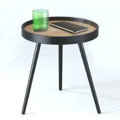 Charlotte tavolino / comodino verniciata nero opaco piano impiallacciato in rovere invecchiato d46 h53.5 cm