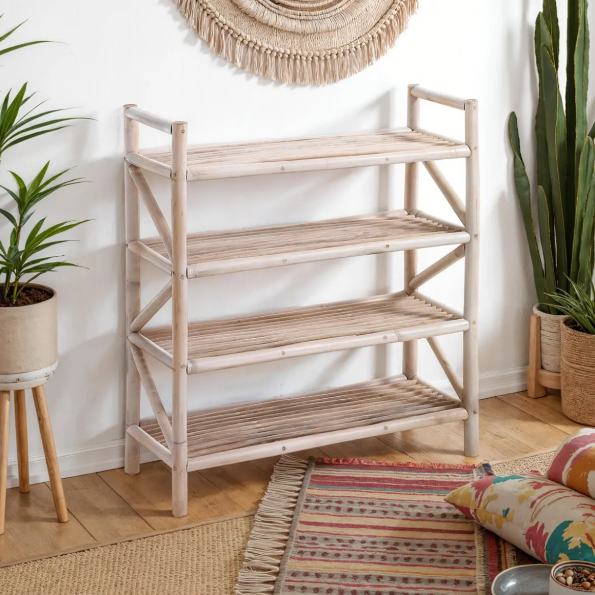 Charu scaffale / libreria 4 ripiani vasto in rattan sbiancato 65x23xh75 cm