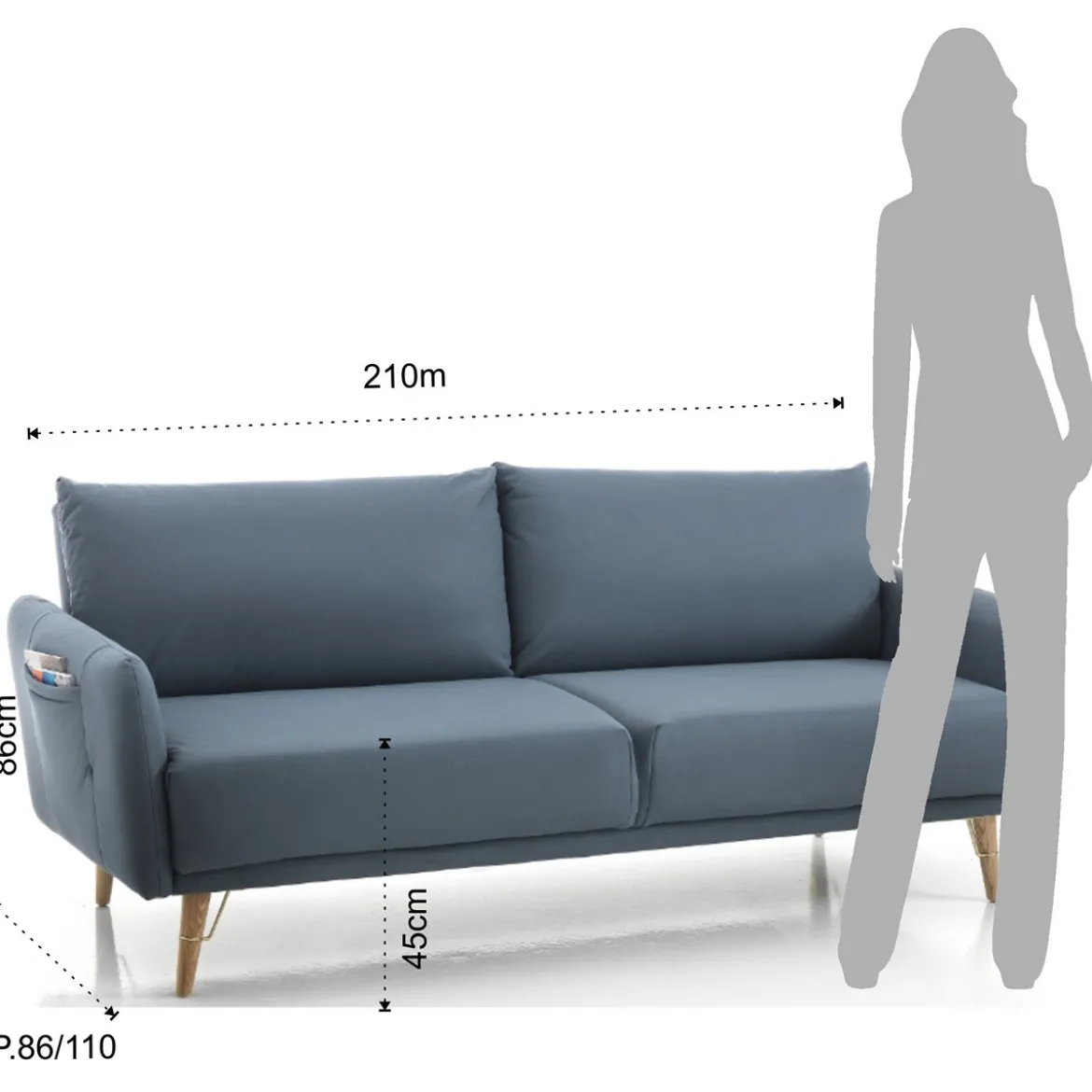 Cigo divano / letto in pelle sintetica di colore blu laguna l210 p86 h86 cm