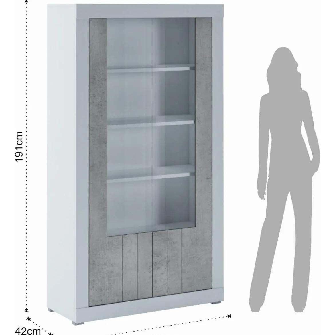 Clarke cement vetrina colonia cement 2 ante vetro e grigio cemento struttura finitura larice bianco 110x42xh191 cm