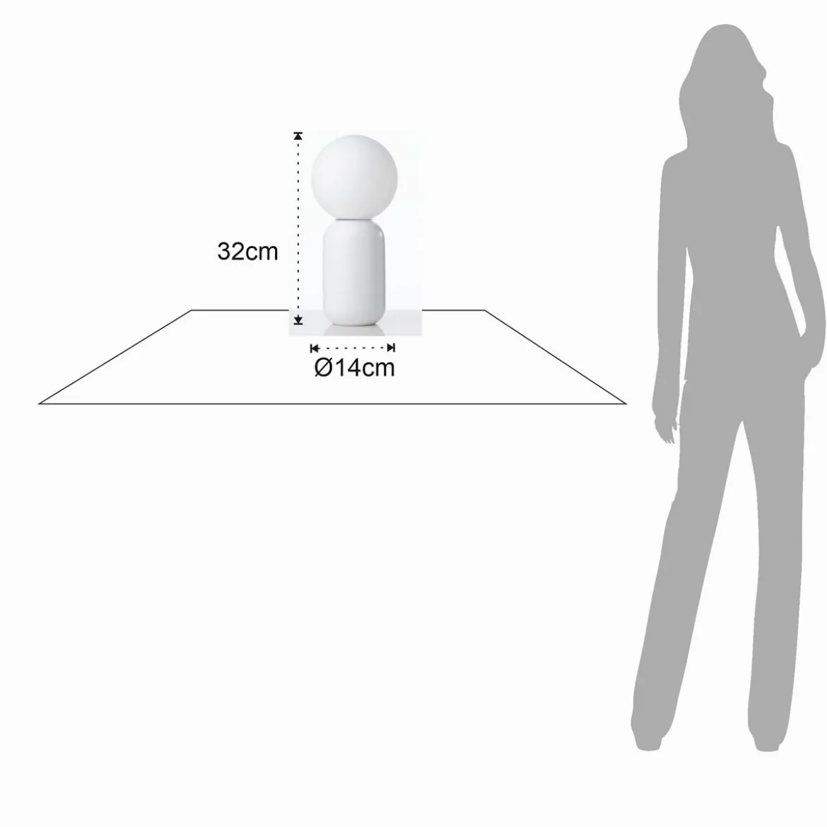 Clip lampada da tavolo in ceramica bianco opaco con sfera in vetro bianco opaco d14 h32 cm