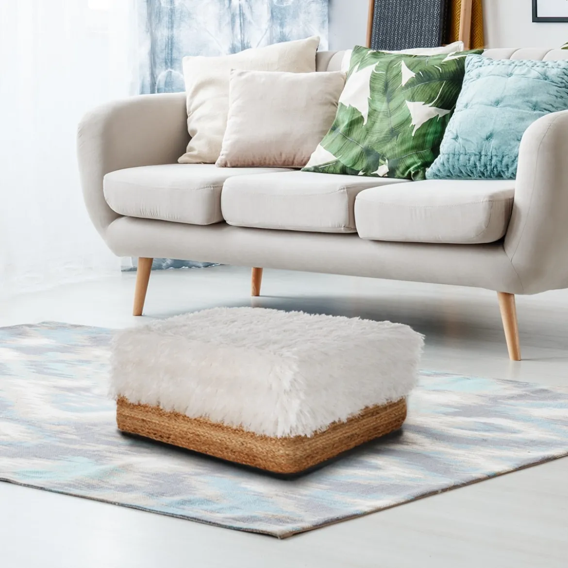 Cloud evo pouf in juta cotone e sintetico 50x50xh28 cm
