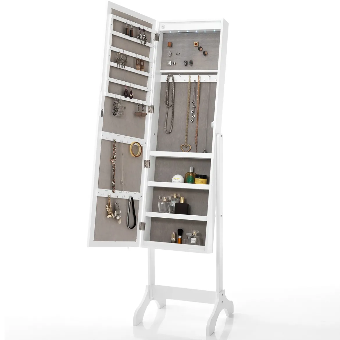 Coffer hollywood specchiera da terra con contenitore luci led accensione touch 41x40 h160 cm