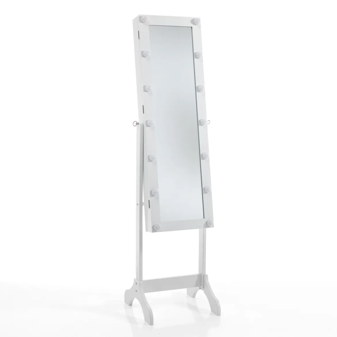 Coffer lux specchiera da terra con contenitore e luci led laccata bianco opaco 38x40 h155 cm