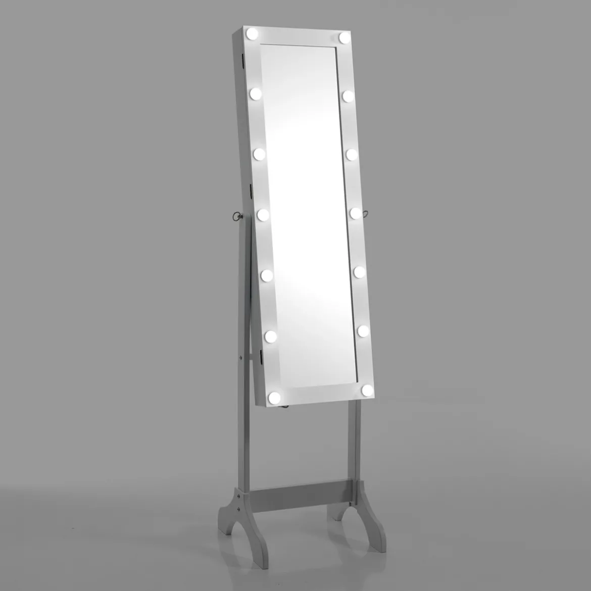 Coffer lux specchiera da terra con contenitore e luci led laccata bianco opaco 38x40 h155 cm
