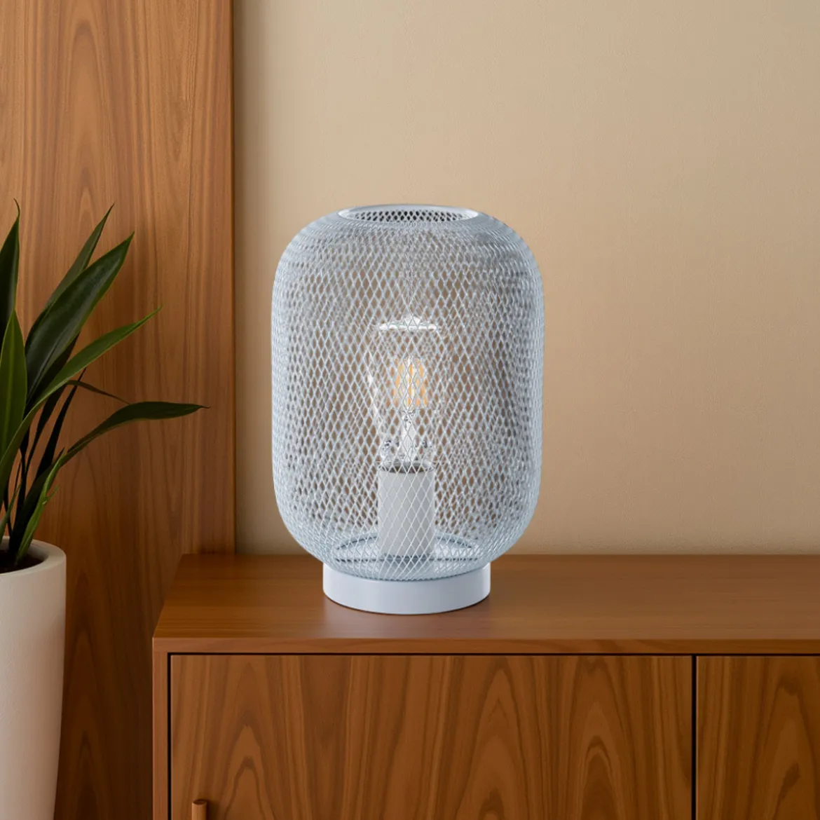 Crate white lampada da tavolo in filo di metallo bianca opaco d20xh27 cm