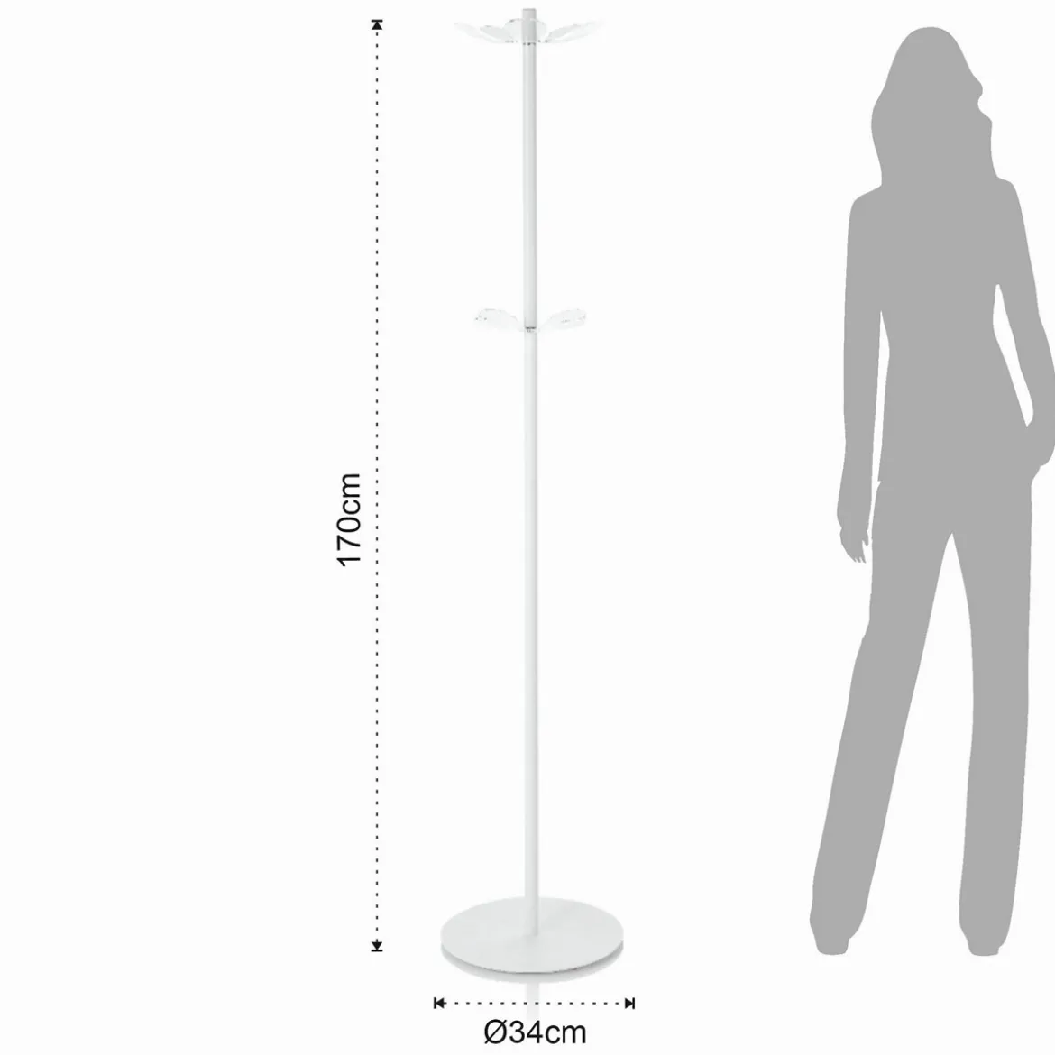 Creta appendiabiti in acciaio bianco opaco pomelli in acrilico trasparente h170xd34 cm