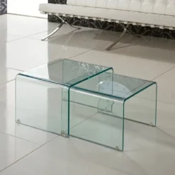 Cristal double set 2 tavolini a ponte in vetro curvato 49x44.5 41x44.5 cm