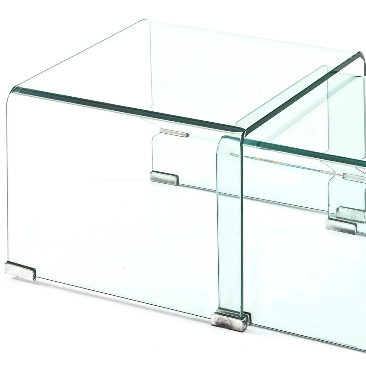 Cristal double set 2 tavolini a ponte in vetro curvato 49x44.5 41x44.5 cm