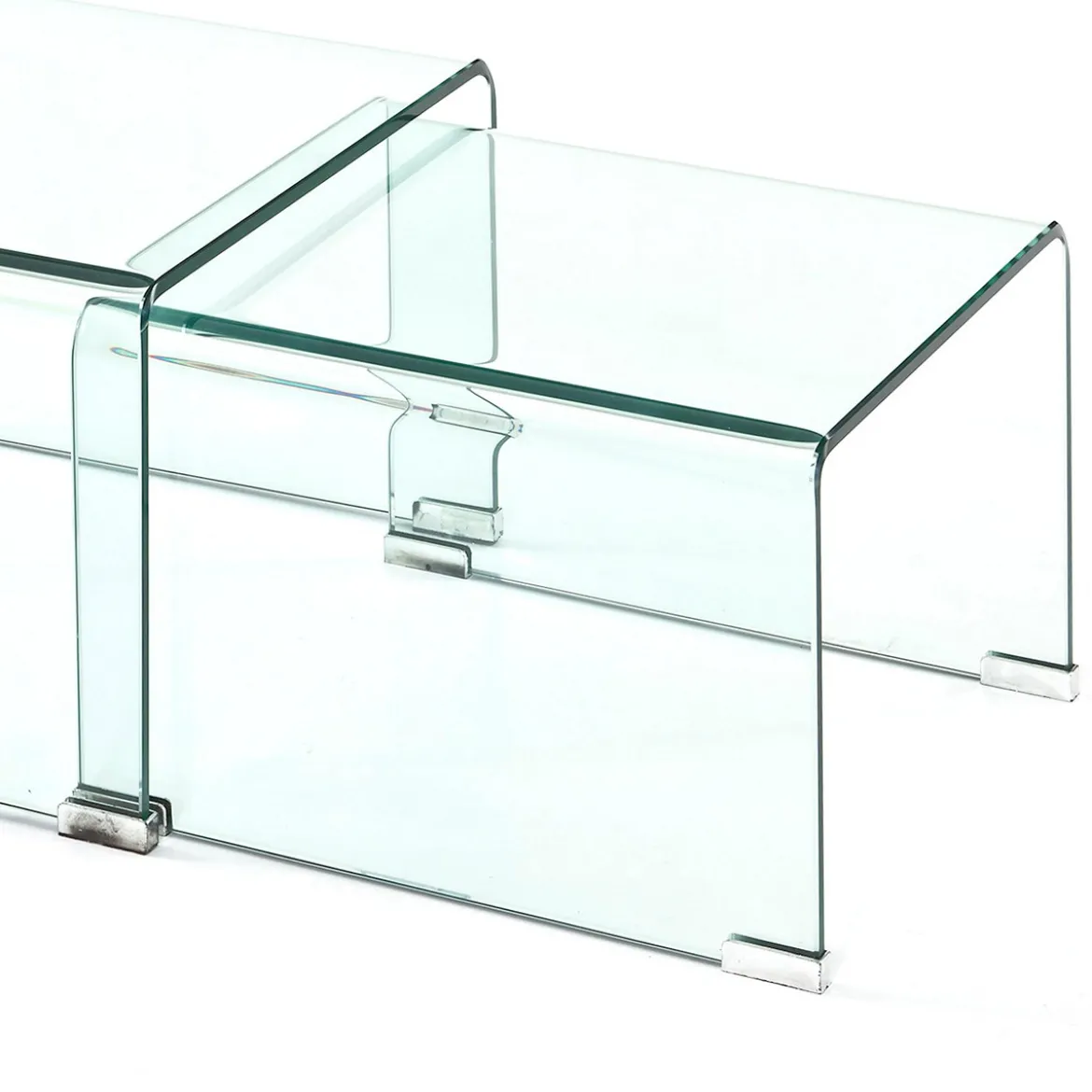 Cristal double set 2 tavolini a ponte in vetro curvato 49x44.5 41x44.5 cm