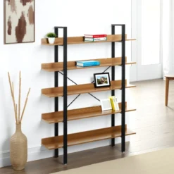 Cukin 5 evo libreria acciaio nero opaco 5 ripiani finitura faggio h171 l120 p28