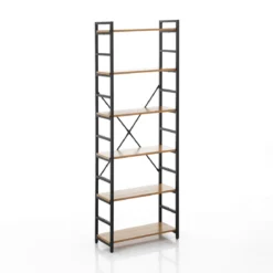 Cukin 6 evo libreria acciaio nero opaco 6 ripiani finitura faggio h185 l60 p28