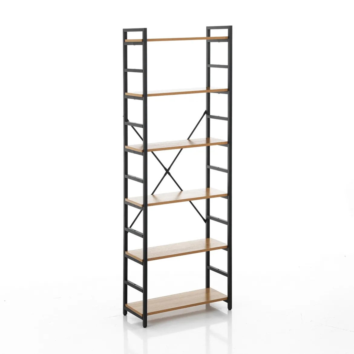 Cukin 6 evo libreria acciaio nero opaco 6 ripiani finitura faggio h185 l60 p28