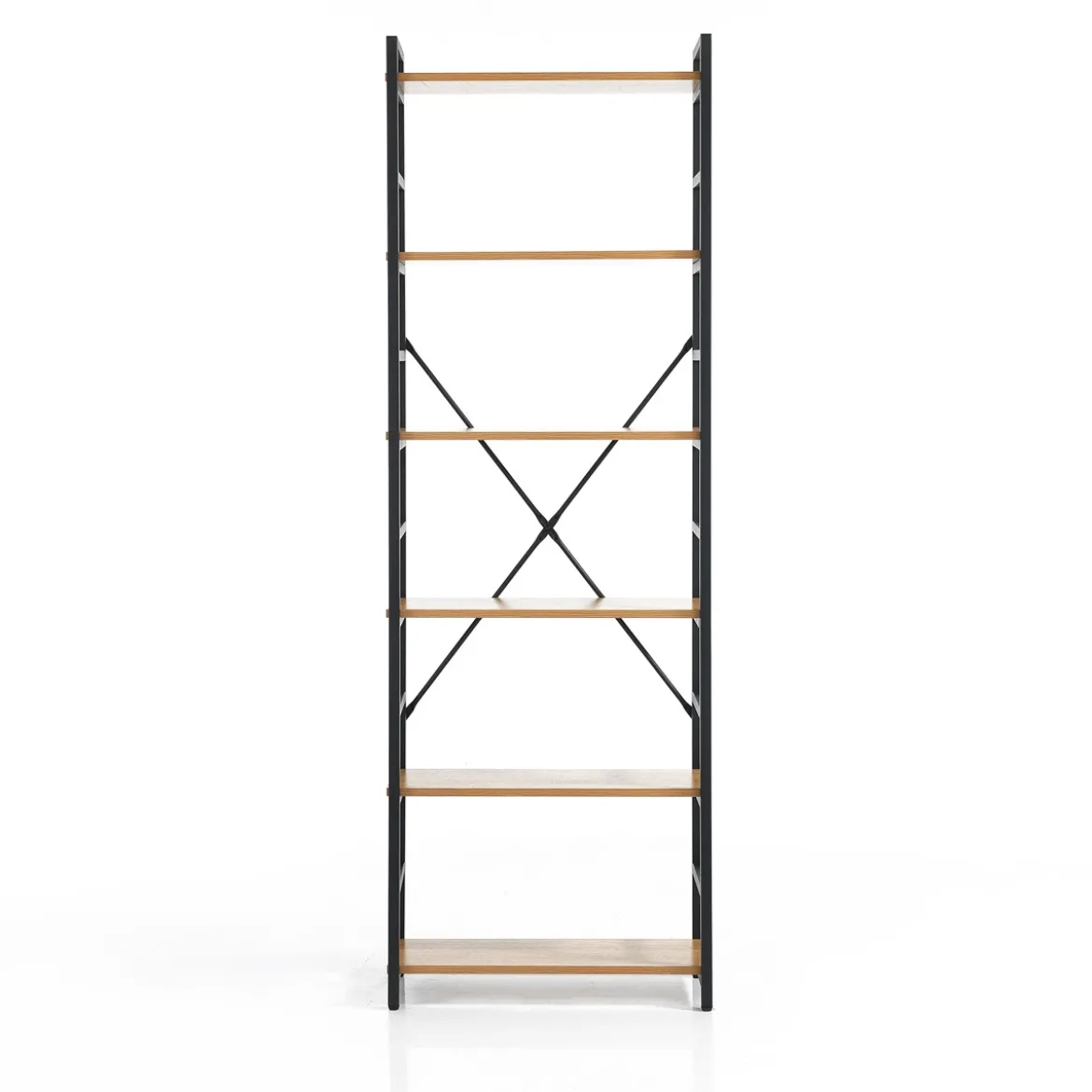 Cukin 6 evo libreria acciaio nero opaco 6 ripiani finitura faggio h185 l60 p28
