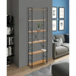 Cukin 6 evo libreria acciaio nero opaco 6 ripiani finitura faggio h185 l60 p28