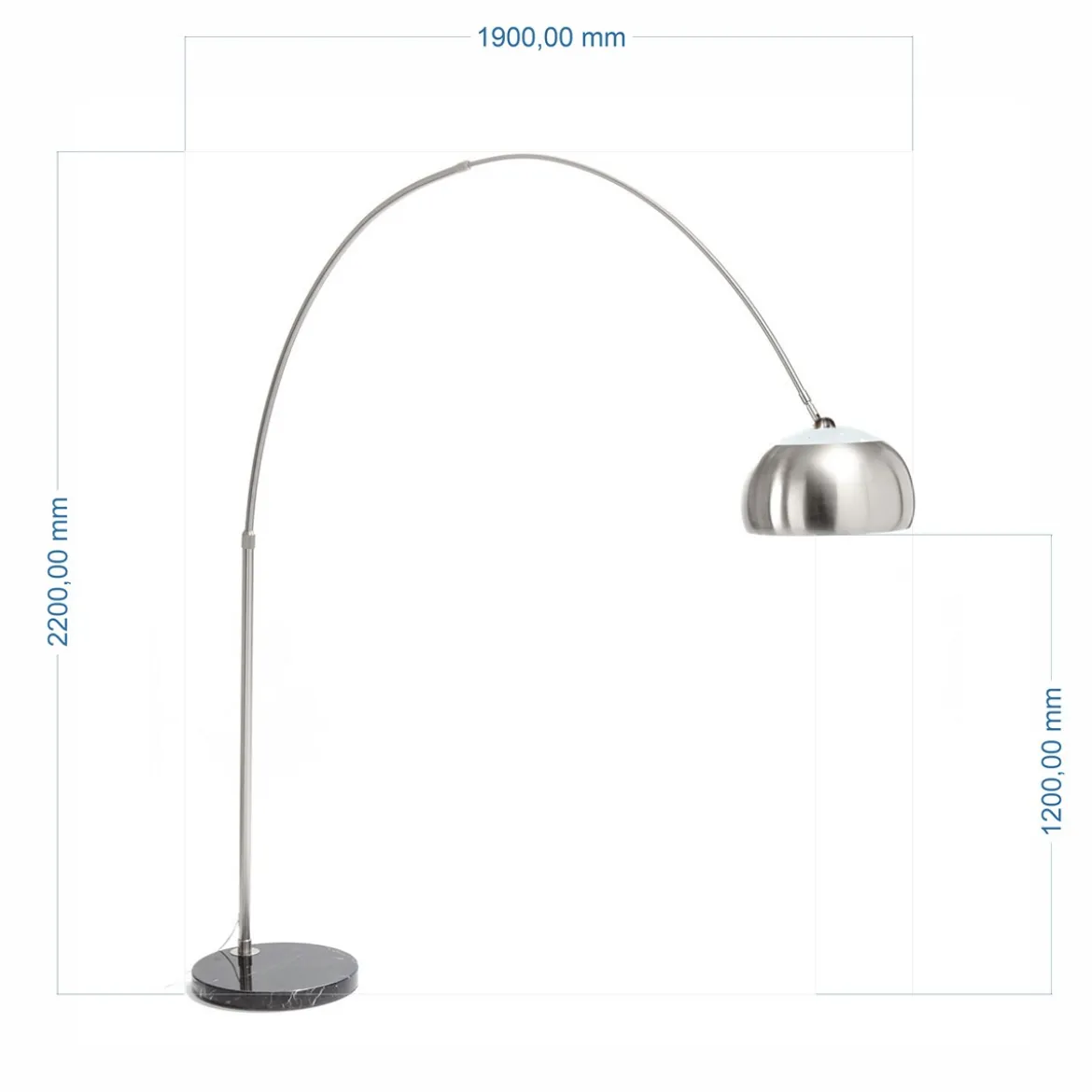 Demo lampada da terra ad arco in metallo satinato base in marmo nero h220x190 cm