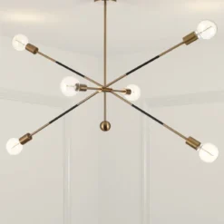 Devon b lampadario in acciaio nero e oro opaco 7 lampade d115xh80 cm