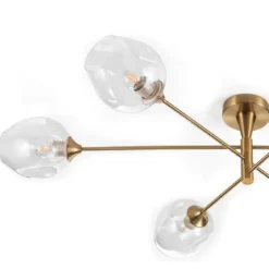 Devon c lampadario in acciaio nero e oro opaco 6 sfere vetro trasparente d114xh28 cm