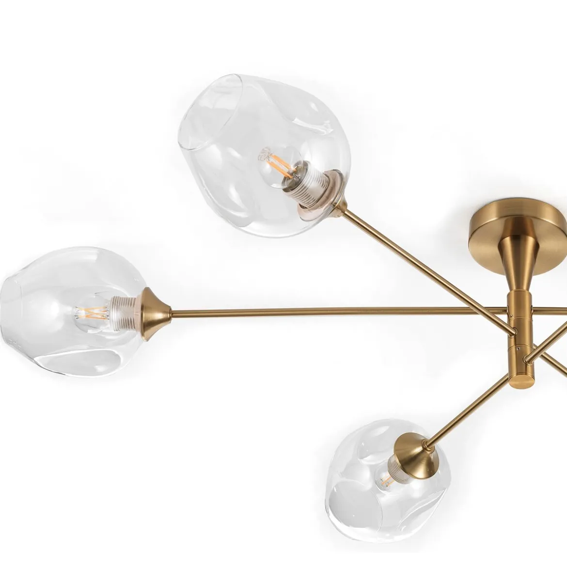 Devon c lampadario in acciaio nero e oro opaco 6 sfere vetro trasparente d114xh28 cm