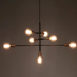 Devon lampadario in metallo verniciato nero e ottone con cavo regolabile 82x40 h50 cm
