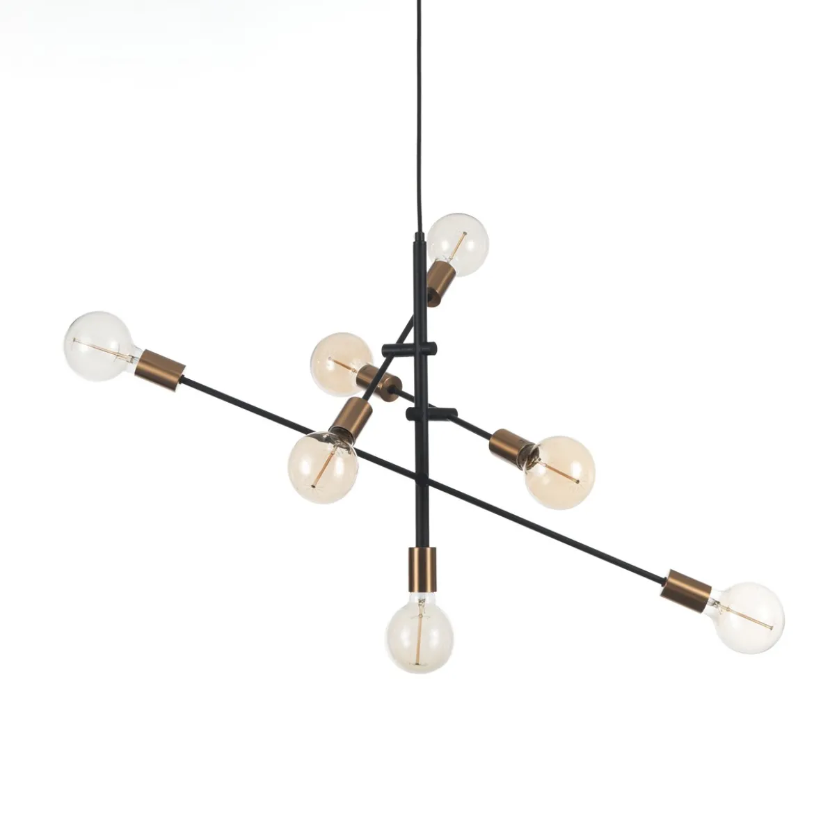 Devon lampadario in metallo verniciato nero e ottone con cavo regolabile 82x40 h50 cm