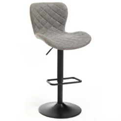 Diamond sgabello regolabile bar in pelle sintetica effetto invecchiato grigio e metallo nero opaco 48x55xh87-107 cm