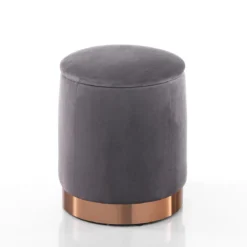 Dido grey pouf imbottito contenitore in microfibra effetto velluto grigio e metallo rose gold d31xh38 cm