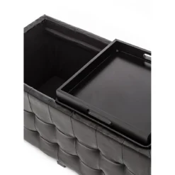 Dizzy black doppio pouf contenitore poggiapiedi in pelle sintetica nero coperchio vassoio in legno 90x46xh45 cm