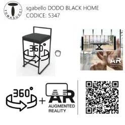 Dodo black home sgabello pelle sintetica nera struttura metallo nero opaco cm h77 l41 p41 p.39