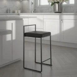 Dodo black home sgabello pelle sintetica nera struttura metallo nero opaco cm h77 l41 p41 p.39