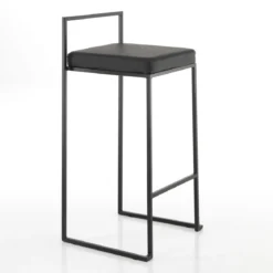 Dodo black sgabello in pelle sintetica nera e metallo verniciato nero opaco 41x41xh88 cm