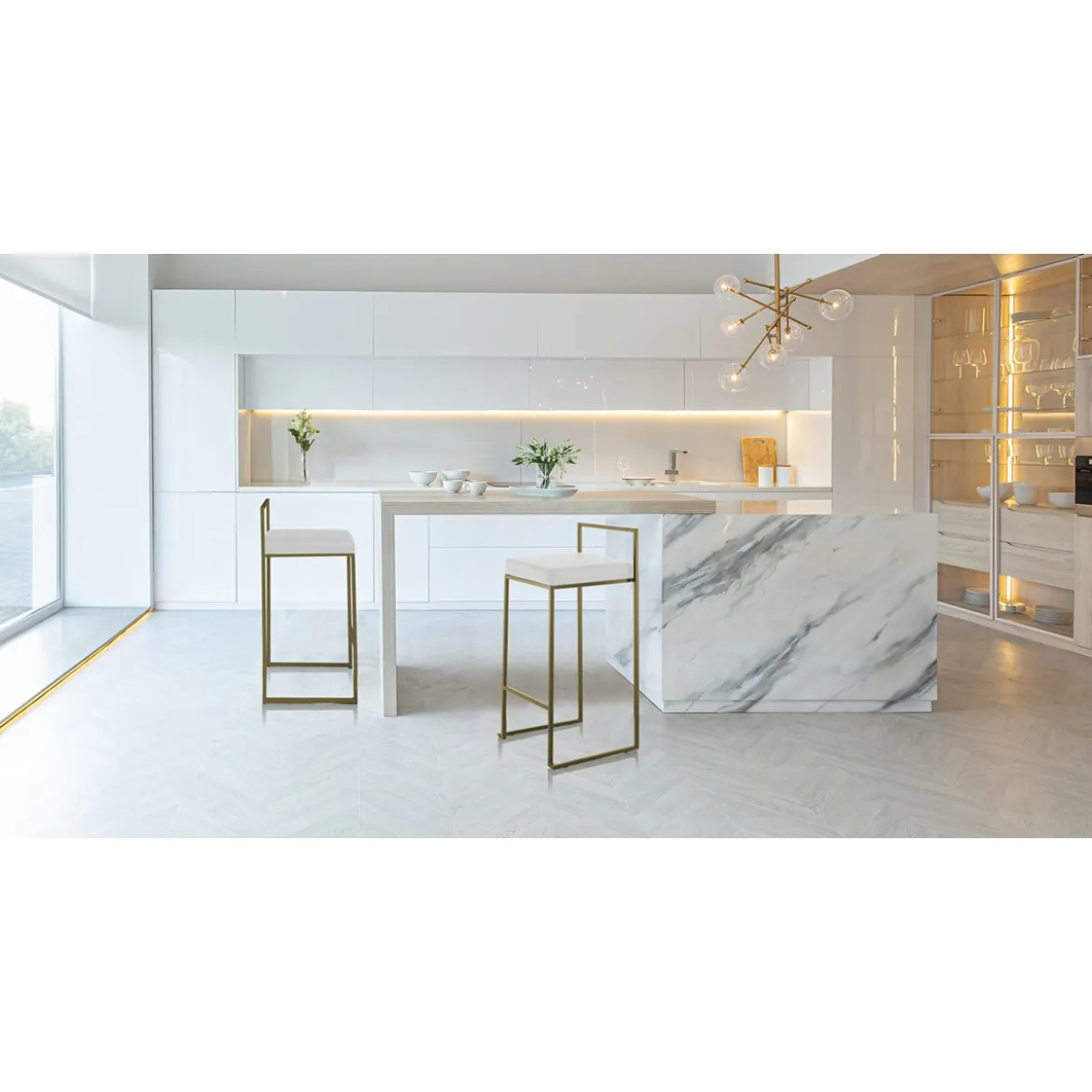 Dodo gold home sgabello pelle sintetica bianca struttura metallo colore oro opaco cm h77 l41 p41
