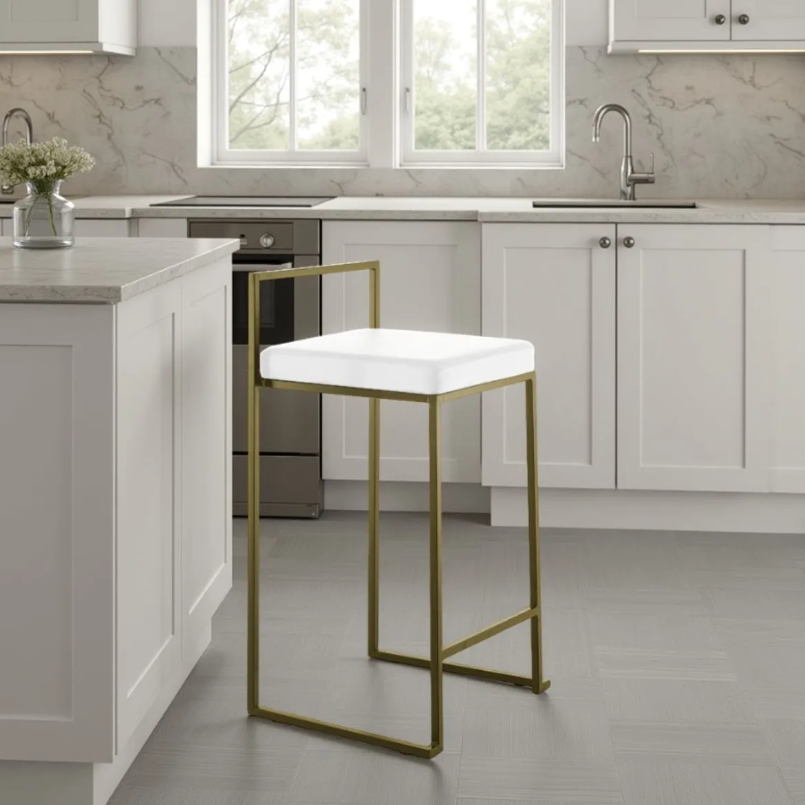 Dodo gold home sgabello pelle sintetica bianca struttura metallo colore oro opaco cm h77 l41 p41