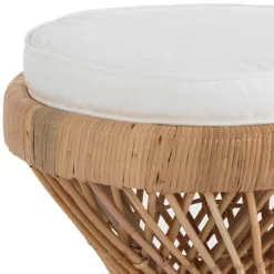 Dok sgabello tavolino in rattan e cotone bianco cm d. 39 x h. 53