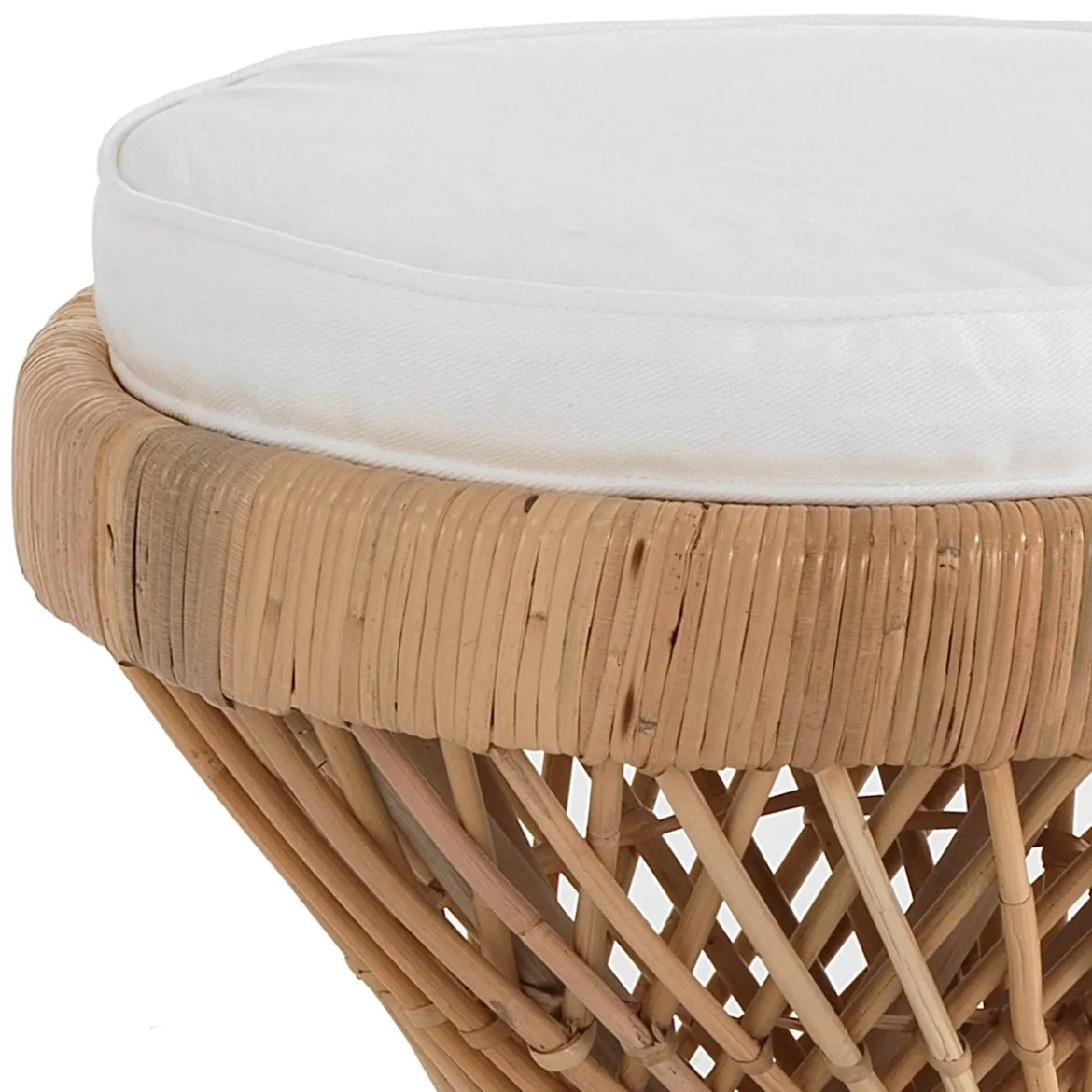 Dok sgabello tavolino in rattan e cotone bianco cm d. 39 x h. 53